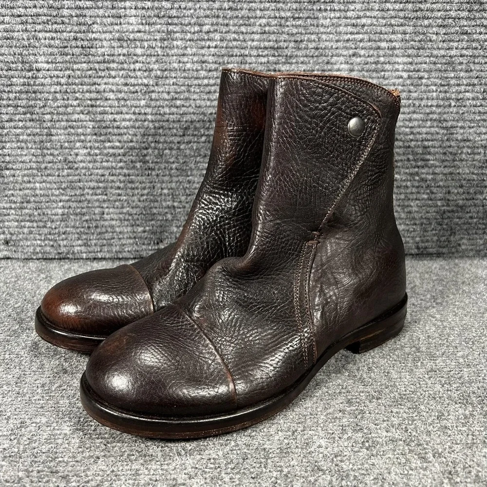 Elia Maurizi Boots Mens Size 7 Brown‎ Leather Ankle Zip Made In Italy 8117